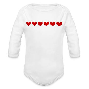 Crimson Heart Row - Organic Long Sleeve Baby Bodysuit - white - Front
