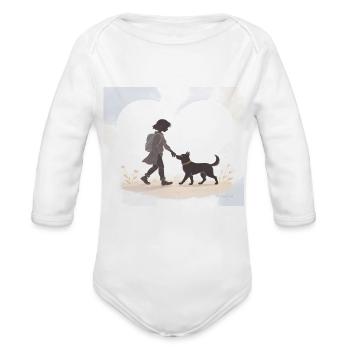 Dog & Owner Silhouette - Organic Long Sleeve Baby Bodysuit - white - Front