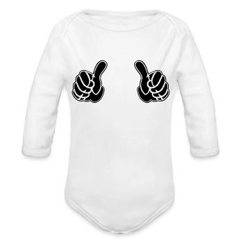 pair of pointing hands - Organic Long Sleeve Baby Bodysuit - white - Front