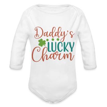 Daddy s Lucky Charm - Organic Long Sleeve Baby Bodysuit - white - Front