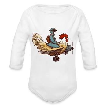 Solo travelling by chicken Airlines - Organic Long Sleeve Baby Bodysuit - white - Front