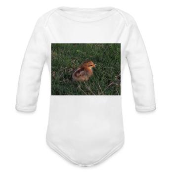 Baby Chick in Grass - Organic Long Sleeve Baby Bodysuit - white - Front