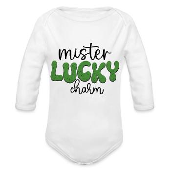 Mister Lucky Charm - Organic Long Sleeve Baby Bodysuit - white - Front