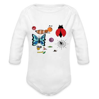 insect panorama - Organic Long Sleeve Baby Bodysuit - white - Front