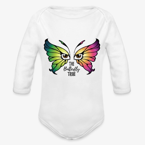 Butterfly Tribe Full Logo Lockup Multibow 1 - Organic Long Sleeve Baby Bodysuit