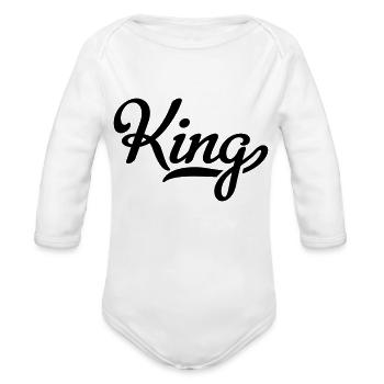 king - Organic Long Sleeve Baby Bodysuit - white - Front