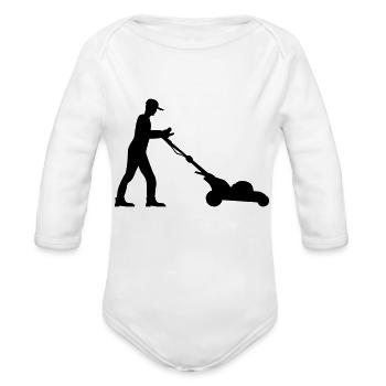 man cutting grass - Organic Long Sleeve Baby Bodysuit - white - Front