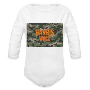 Harris Walz Camo Logo - Organic Long Sleeve Baby Bodysuit - white - Front