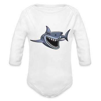 Fearless Shark - Organic Long Sleeve Baby Bodysuit - white - Front