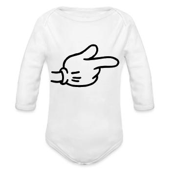 Pointing Hand - Organic Long Sleeve Baby Bodysuit - white - Front