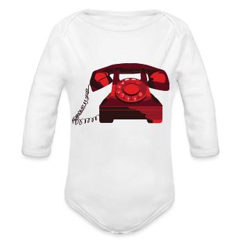 phone - Organic Long Sleeve Baby Bodysuit - white - Front