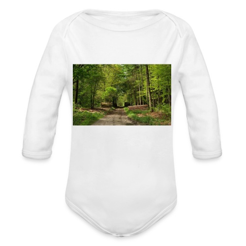 forest tree log road - Organic Long Sleeve Baby Bodysuit