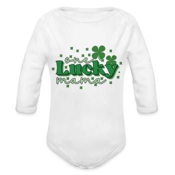 Lucky Mama and Lucky Charm - Organic Long Sleeve Baby Bodysuit - white - Front
