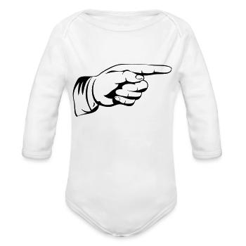 hand point - Organic Long Sleeve Baby Bodysuit - white - Front