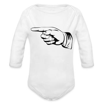 hand point left - Organic Long Sleeve Baby Bodysuit - white - Front