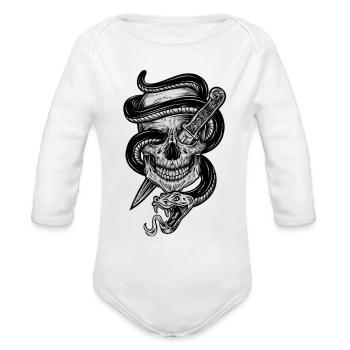 snake with skull & Dagger in the eye - Organic Long Sleeve Baby Bodysuit - white - Front