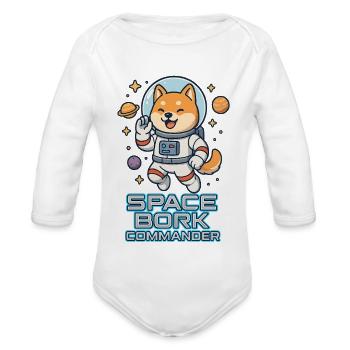 Space Bork Commander Cute Shiba Inu Astronaut F - Organic Long Sleeve Baby Bodysuit - white - Front