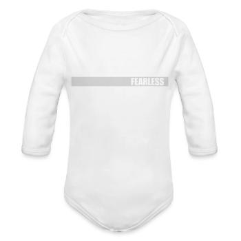fearless text quote - Organic Long Sleeve Baby Bodysuit - white - Front