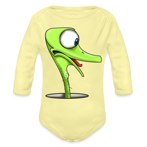 Funny Green Ostrich - Organic Long Sleeve Baby Bodysuit