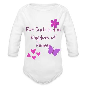 For Such Is The Kingdom of Heaven Purple - Organic Long Sleeve Baby Bodysuit - white - Front