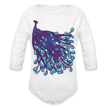 Pretty Peacock - Organic Long Sleeve Baby Bodysuit - white - Front