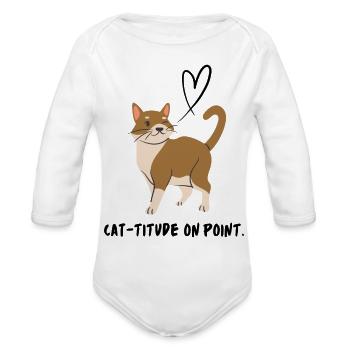 Cat-titude on Point - Organic Long Sleeve Baby Bodysuit - white - Front