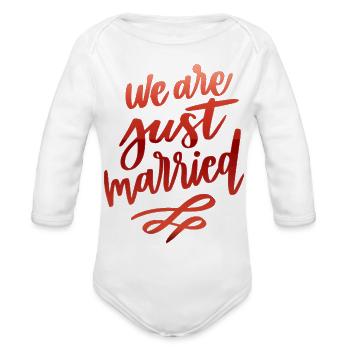 we are just married - Organic Long Sleeve Baby Bodysuit - white - Front
