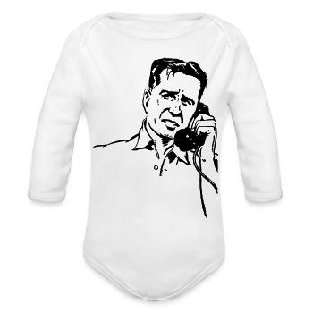 Man on the Phone - Organic Long Sleeve Baby Bodysuit - white - Front
