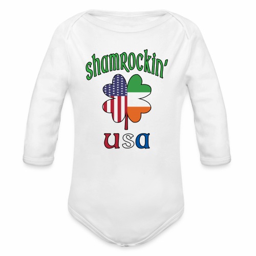 Shamrock USA Good Luck Four Leaf Clover St Paddy's - Organic Long Sleeve Baby Bodysuit