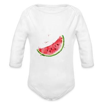 Image: Watercolor, Watermelon - Organic Long Sleeve Baby Bodysuit - white - Front
