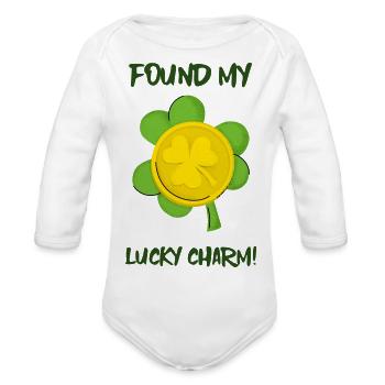 Found My Lucky Charm - Organic Long Sleeve Baby Bodysuit - white - Front