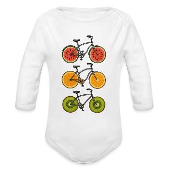 Fruity Bicycle Illustration - Organic Long Sleeve Baby Bodysuit - white - Front
