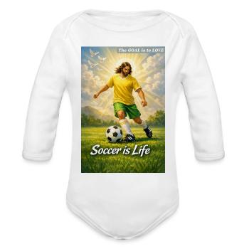 Soccer is Life Spiritual Edition - Organic Long Sleeve Baby Bodysuit - white - Front