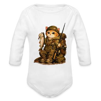 Camo Cat Angler Adventure - Organic Long Sleeve Baby Bodysuit - white - Front