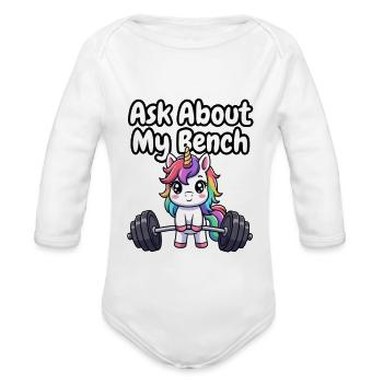 Bench-Pressing Unicorn - Organic Long Sleeve Baby Bodysuit - white - Front