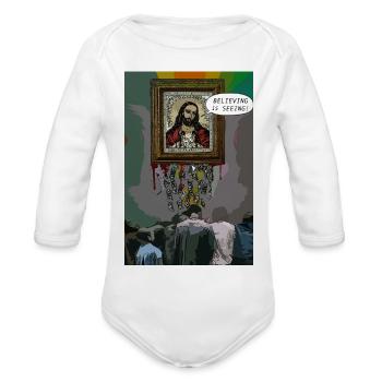Believing Is Seeing Money Frame - Organic Long Sleeve Baby Bodysuit - white - Front