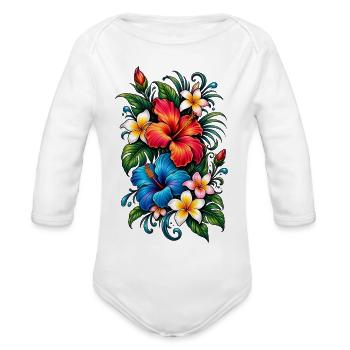 Colorful Floral Bouquet - Vintage Botanical Art - Organic Long Sleeve Baby Bodysuit - white - Front