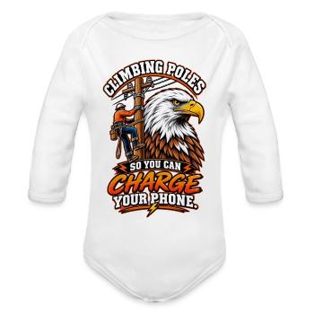 Climbing Poles Charge Phone Lineman Shirt - Organic Long Sleeve Baby Bodysuit - white - Front