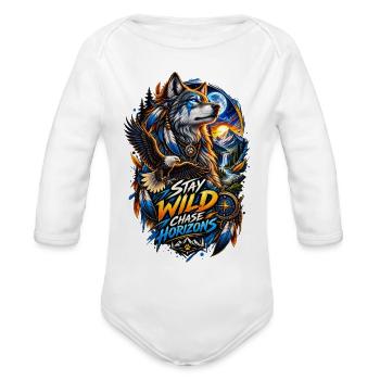 Wild Chase Horizons – Wolf & Eagle Adventure - Organic Long Sleeve Baby Bodysuit - white - Front