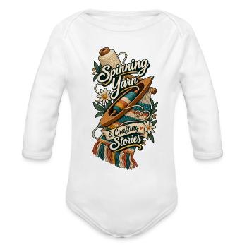 Knitting and Fiber Arts Tee - Organic Long Sleeve Baby Bodysuit - white - Front