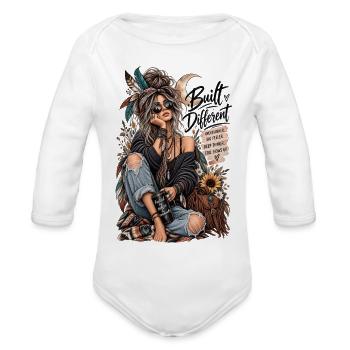 Boho Dreamer Feathered Portrait - Organic Long Sleeve Baby Bodysuit - white - Front