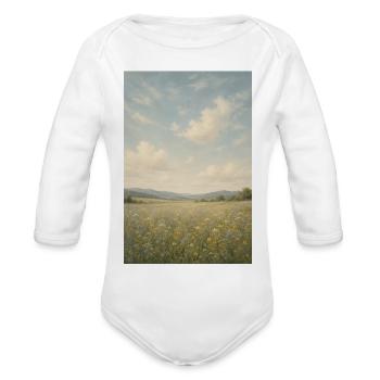 Meadow Bloom Under Wide Sky - Organic Long Sleeve Baby Bodysuit - white - Front