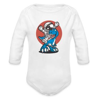 Astronaut on dino gift - Organic Long Sleeve Baby Bodysuit - white - Front