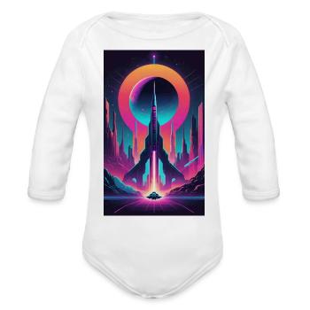 Neon Horizon: The Future of Space Exploration - Organic Long Sleeve Baby Bodysuit - white - Front