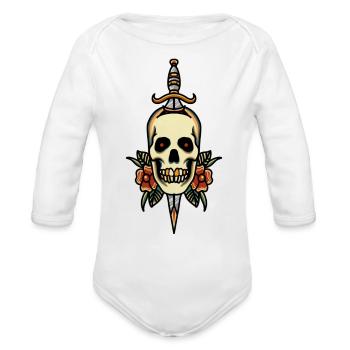Skull And Dagger - Organic Long Sleeve Baby Bodysuit - white - Front
