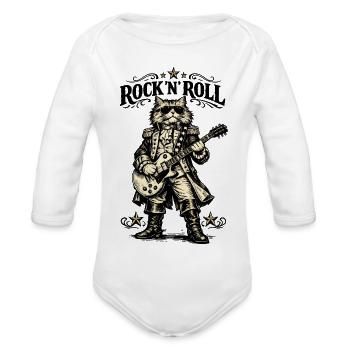 Rock Cat Commander Guitar Hero - Organic Long Sleeve Baby Bodysuit - white - Front