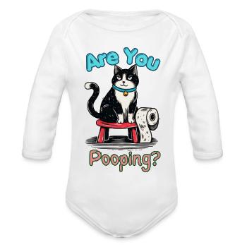 Are You Pooping Cat – Toilet Paper Humor - Organic Long Sleeve Baby Bodysuit - white - Front