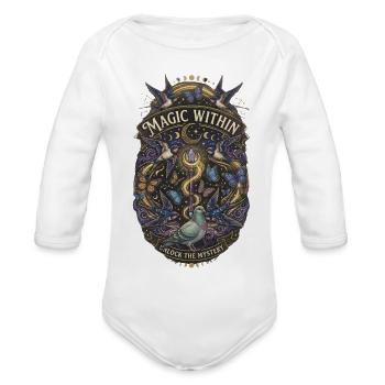 Magic Within: Celestial Birds - Organic Long Sleeve Baby Bodysuit - white - Front
