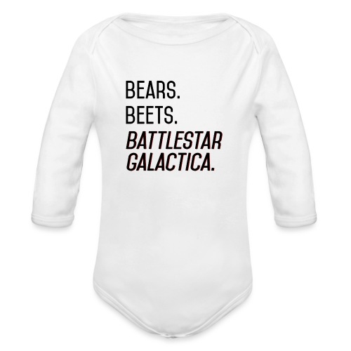 Bears. Beets. Battlestar Galactica. (Black & Red) - Organic Long Sleeve Baby Bodysuit