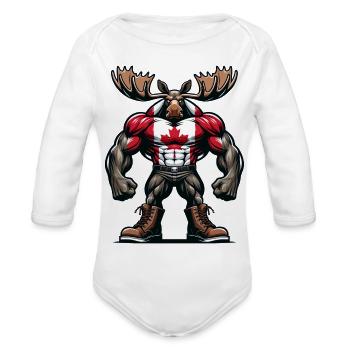 Canada elk with national flag - Organic Long Sleeve Baby Bodysuit - white - Front